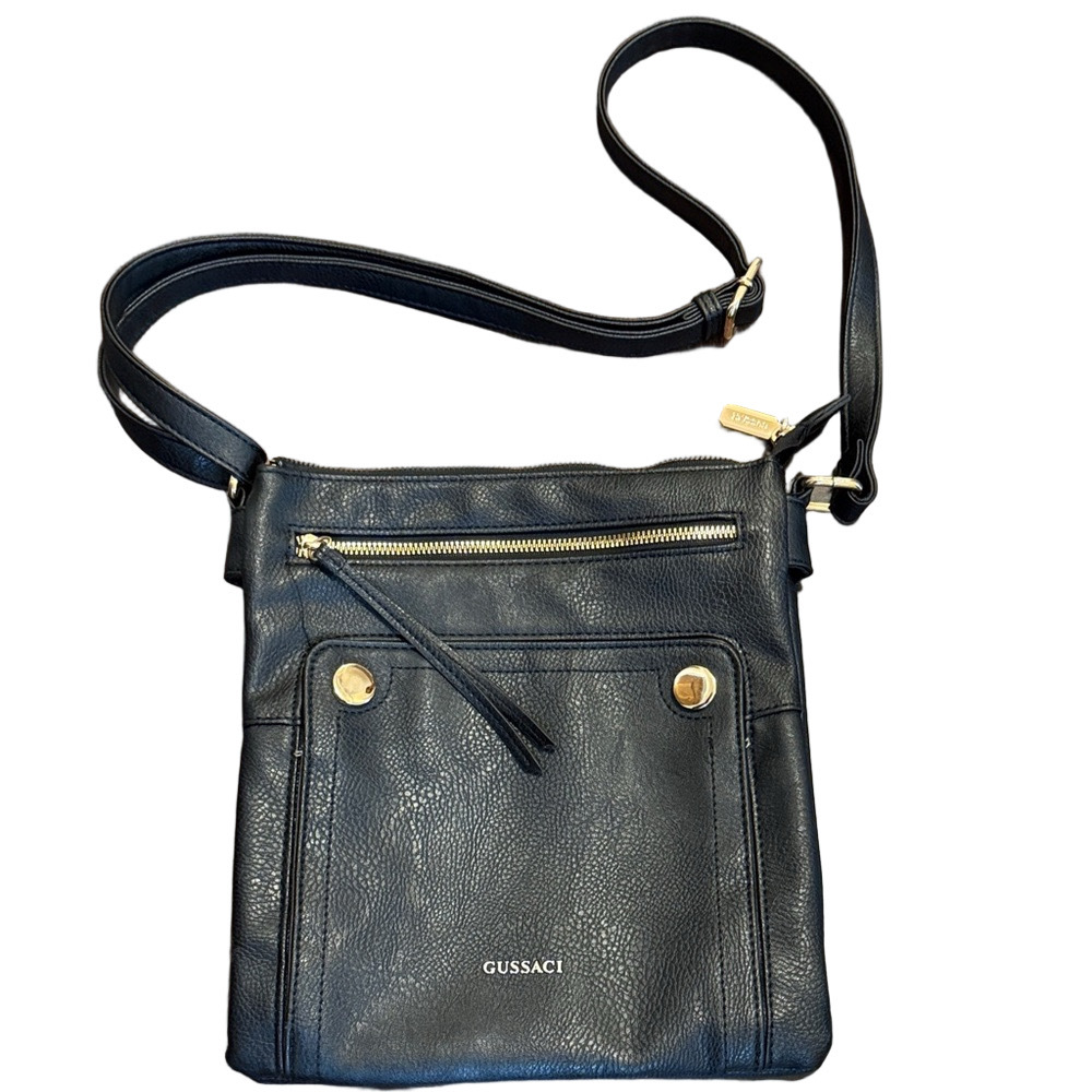 Gussaci Black Pebble Textured Crossbody Over the Shoulder Bag